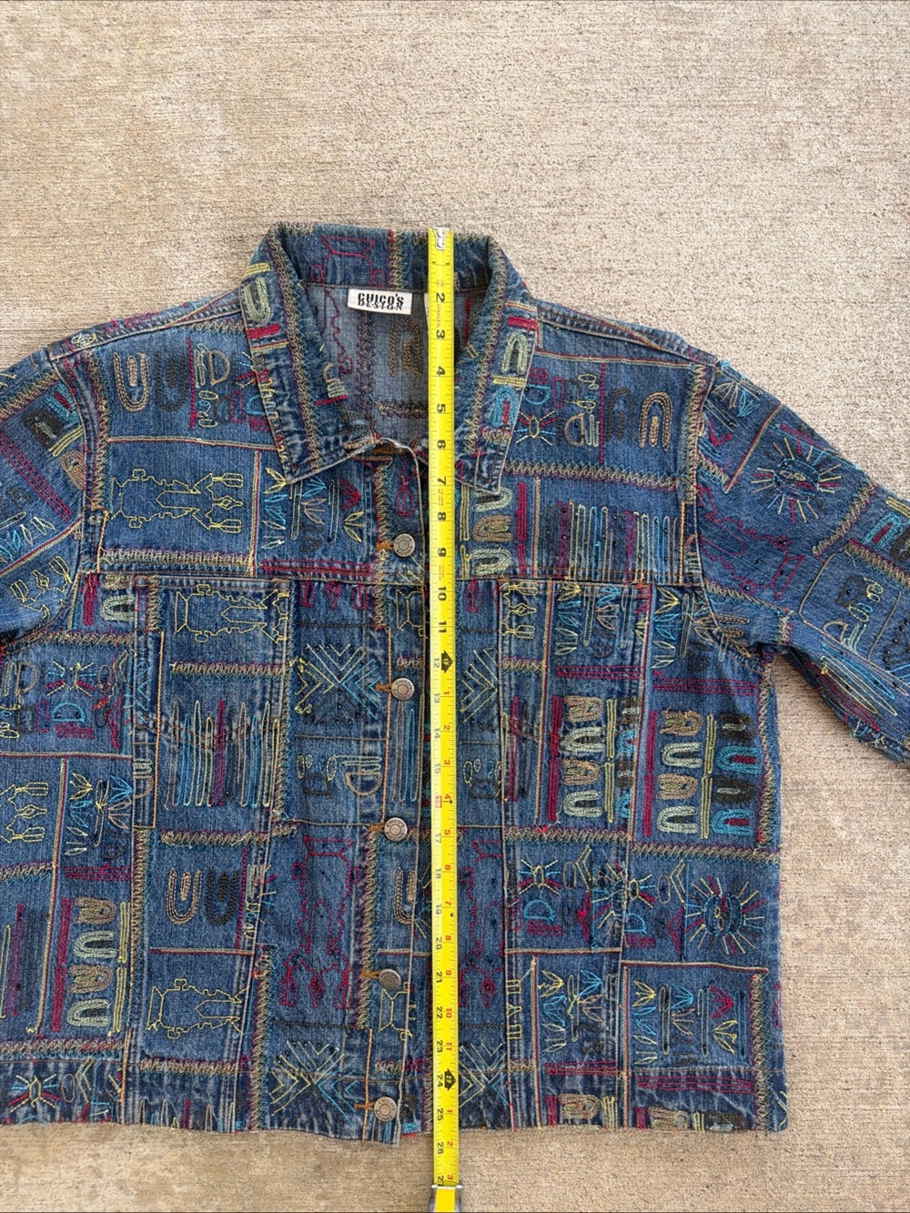 Chico's Multicolor Embroidered Tribal Blue Denim Jacket Size 3/ XL? - Picture 12 of 16
